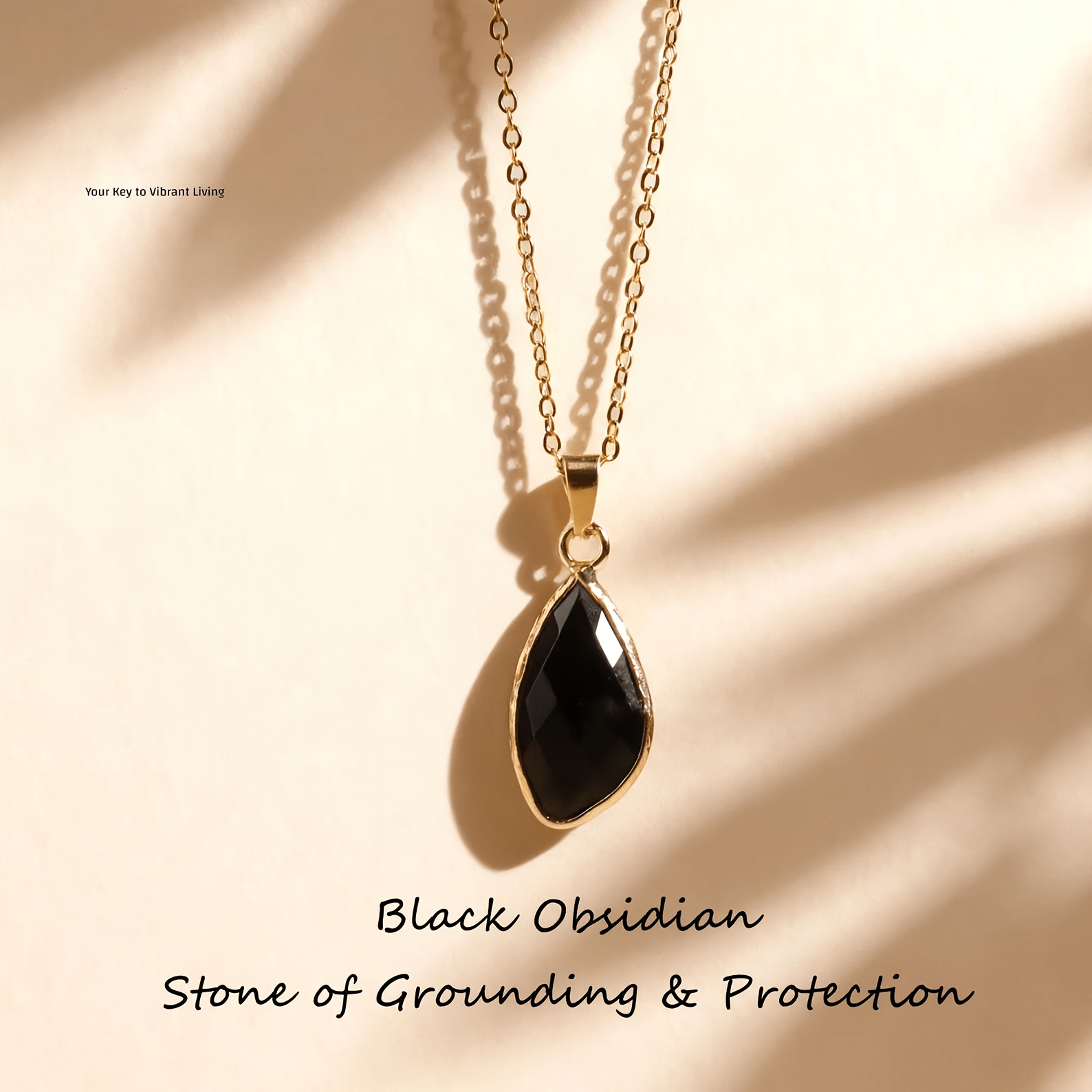 Faceted Black Obsidian Teardrop Pendant Necklace, Minimalist